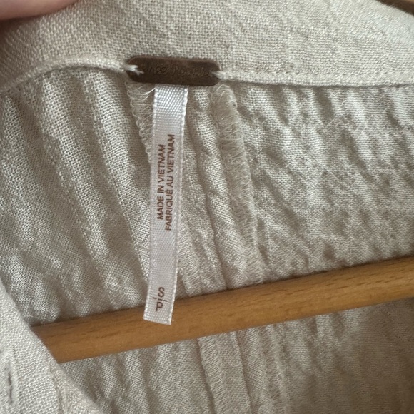 Free People Cream Brown Striped Shirt Tunic Dress Drawstring Waist small cottage - Picture 6 of 7